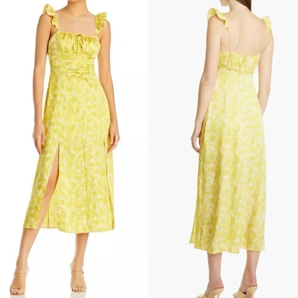 Cinq a Sept Milicent Maxi Yellow Dress Floral Print Size 2
